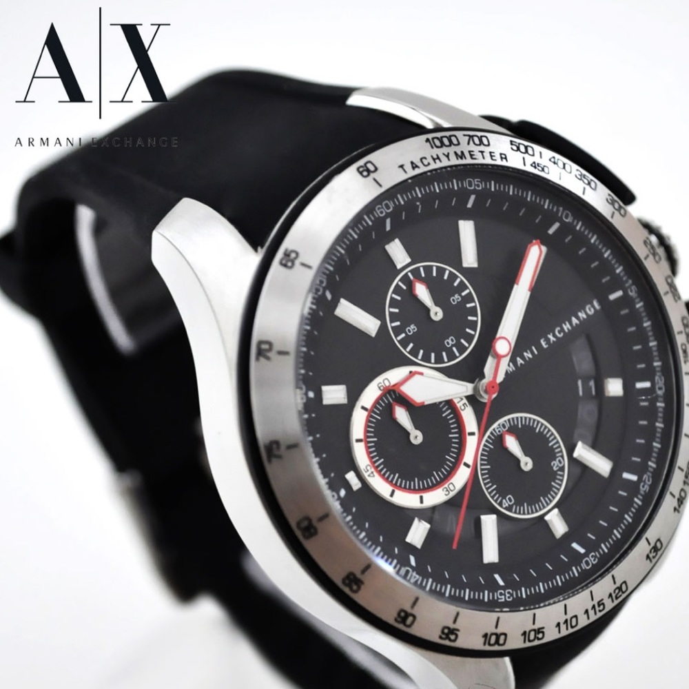 Armani Exchange Chronograph Black Dial Black Silicone Rubber Mens Watch AX1400